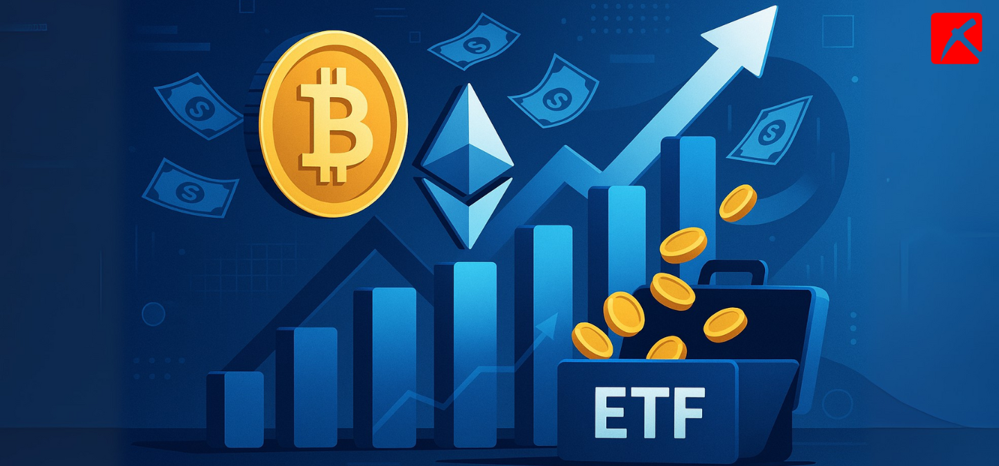 Bitcoin-Ether ETF แรงต่อเนื่อง! เม็ดเงินไหลเข้าอีก $450 ล้านในวันเดียว