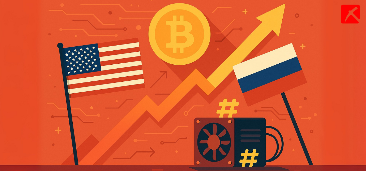 ศึกแฮชเรต Bitcoin: สหรัฐฯ ยังนำ แต่รัสเซียพุ่งแรงไม่หยุด